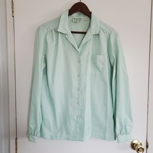 Vintage Silkhana Button Front Shirt 14 Mint Green
